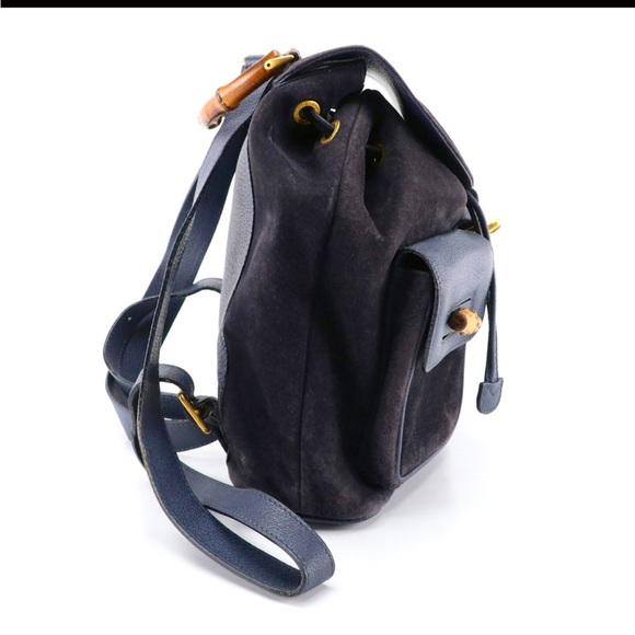 SOLD! RARE GUCCI “NAVY” VINTAGE Bamboo, Suede, leather backpack great condition! - Picture 3 of 9